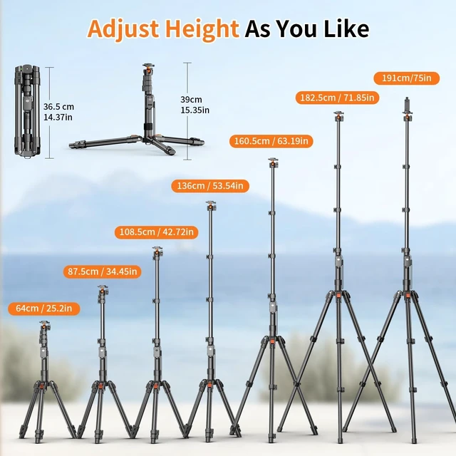 Alt view image 13 of 14 - 75" Camera Tripod,Aluminum Tripod for Camera Phone/Monopod with Remote | Cell Phone Tripod for iphone with Ball Head,Camera Stand for Canon/Sony/DSLR/Digital Camera Accessory Kits,Max Load 17.64lb