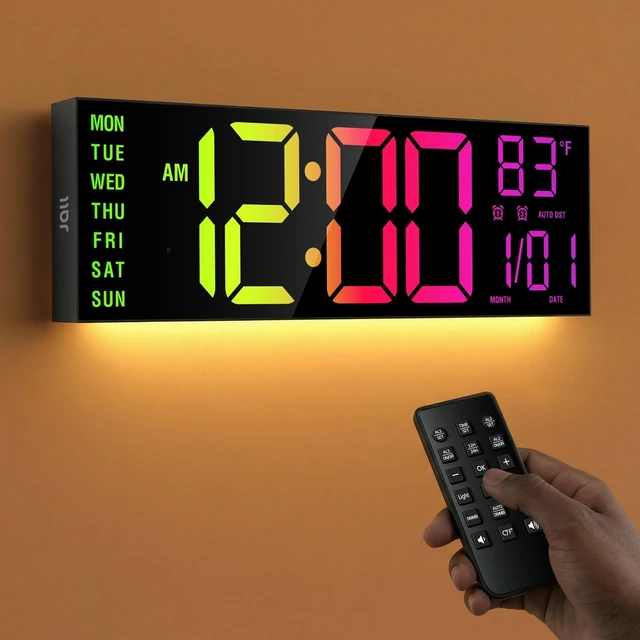 Alt view image 8 of 14 - 16" Large Digital Wall Clock with RGB Colors for Classroom, Wall Clock with Bluetooth for Time Set, Digital Clock with Temperature Timer Dual Alarm, Classroom Decor for Teacher Student, Black