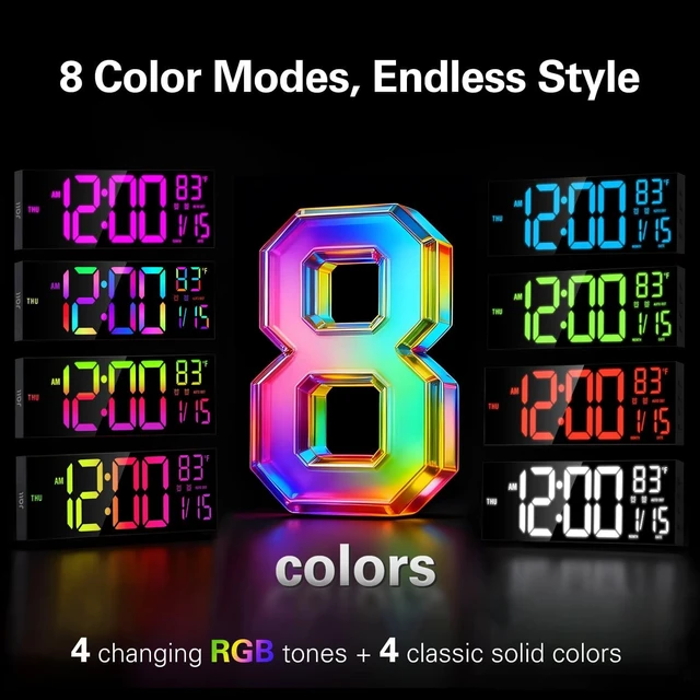 Alt view image 10 of 14 - 16" Large Digital Wall Clock with RGB Colors for Classroom, Wall Clock with Bluetooth for Time Set, Digital Clock with Temperature Timer Dual Alarm, Classroom Decor for Teacher Student, Black