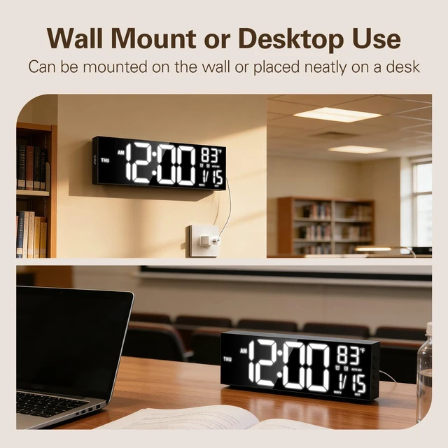 Alt view image 14 of 14 - 16" Large Digital Wall Clock with RGB Colors for Classroom, Wall Clock with Bluetooth for Time Set, Digital Clock with Temperature Timer Dual Alarm, Classroom Decor for Teacher Student, Black