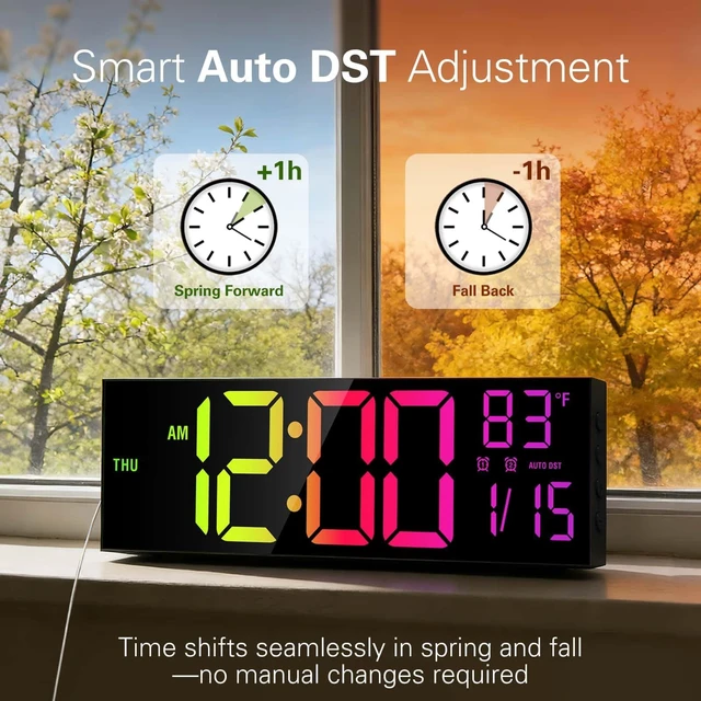 Alt view image 11 of 14 - 16" Large Digital Wall Clock with RGB Colors for Classroom, Wall Clock with Bluetooth for Time Set, Digital Clock with Temperature Timer Dual Alarm, Classroom Decor for Teacher Student, Black