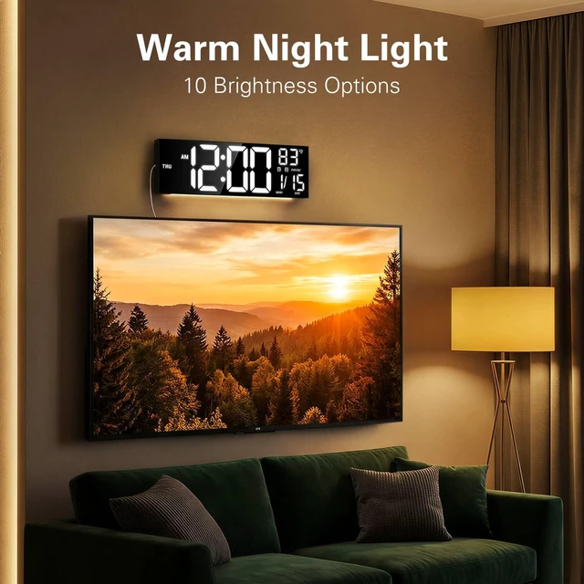 Alt view image 13 of 14 - 16" Large Digital Wall Clock with RGB Colors for Classroom, Wall Clock with Bluetooth for Time Set, Digital Clock with Temperature Timer Dual Alarm, Classroom Decor for Teacher Student, Black