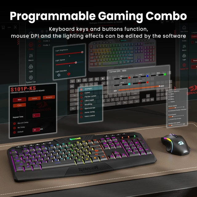 Alt view image 12 of 14 - S101M-KS Gaming Keyboard and Mouse Wireless with Tri-Mode, RGB Keyboard and 4800 DPI Gaming Mouse, 10 Independent Multimedia Keys for Wins, PC, Computer, Wireless S101 Ideal for Gamer