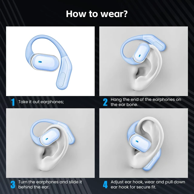 Alt view image 11 of 14 - Open Ear Wireless Earbuds Bluetooth Headphones, 80H Playtime Stereo Ear Buds with ENC Noise Cancelling, Fast Charging, IPX7 Waterproof Sports Earphones with Earhook for Running/Workouts (Blue)