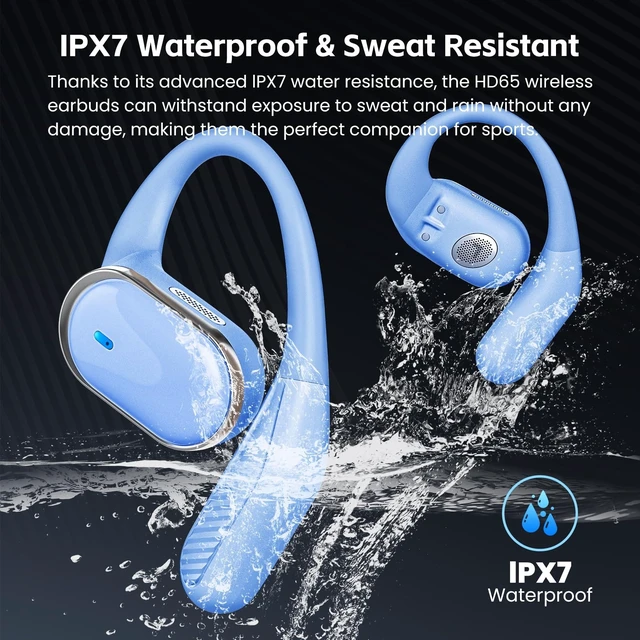 Alt view image 14 of 14 - Open Ear Wireless Earbuds Bluetooth Headphones, 80H Playtime Stereo Ear Buds with ENC Noise Cancelling, Fast Charging, IPX7 Waterproof Sports Earphones with Earhook for Running/Workouts (Blue)