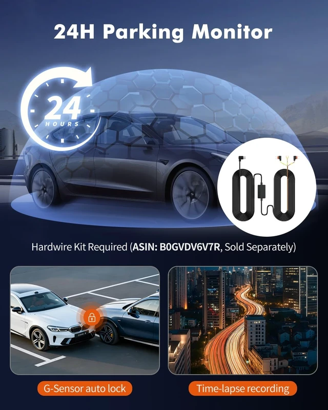 Alt view image 13 of 14 - 4K Dash Cam Front Rear Inside, 3 Channel Dashcam with WiFi 6 & GPS | 4K+1080P+1080P Dash Camera for Cars with 64GB Card, IR Night Vision, 3" IPS, 24H Parking Mode, G-Sensor, Loop Recording