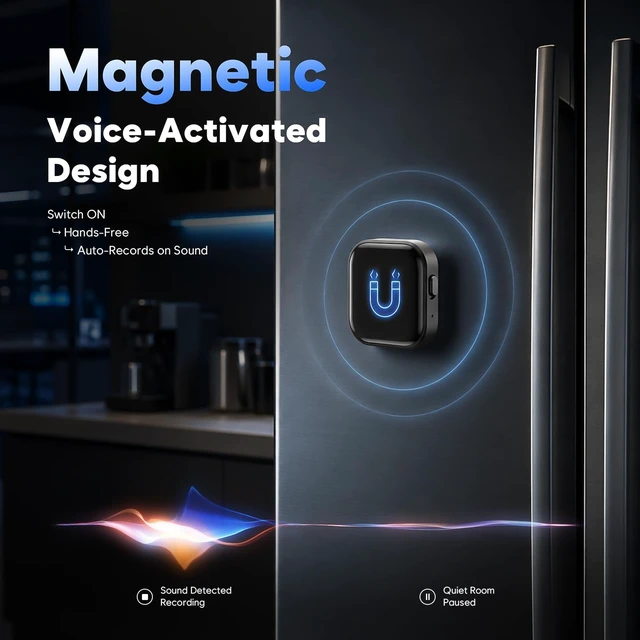 Alt view image 11 of 14 - 64GB(9800H) Magnetic Voice Recorder, Voice Activated & AI Noise Reduction | 100H Battery Portable Audio Recorder, MP3/WAV Dual-Format HD Recording Device, Type-C OTG Playback for Lecture,Meeting