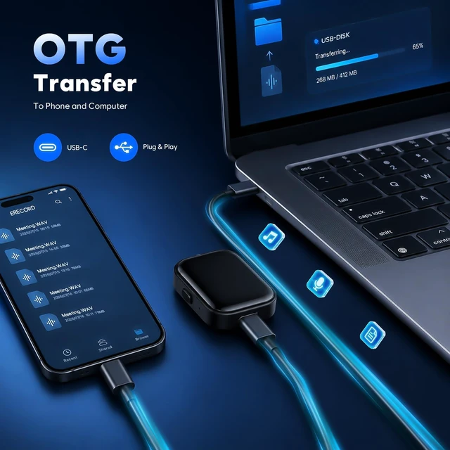 Alt view image 13 of 14 - 64GB(9800H) Magnetic Voice Recorder, Voice Activated & AI Noise Reduction | 100H Battery Portable Audio Recorder, MP3/WAV Dual-Format HD Recording Device, Type-C OTG Playback for Lecture,Meeting