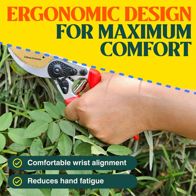 Alt view image 9 of 14 - EnduroPRO Ergonomic Bypass Pruners - Professional Titanium Garden Shears - Heavy Duty Hand Pruning Scissor, Tree Trimmer, Gardening Tool, Branch, Hedge, Rose, Shrub & Bush Clippers
