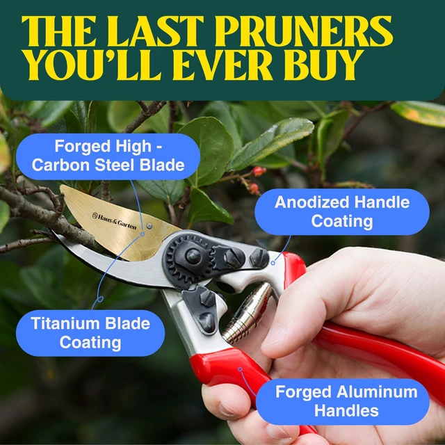 Alt view image 11 of 14 - EnduroPRO Ergonomic Bypass Pruners - Professional Titanium Garden Shears - Heavy Duty Hand Pruning Scissor, Tree Trimmer, Gardening Tool, Branch, Hedge, Rose, Shrub & Bush Clippers