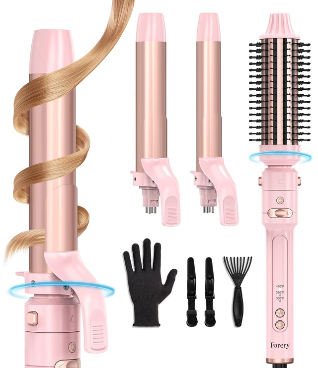 Alt view image 8 of 14 - 3-in-1 Interchangeable Automatic Rotating Curling Iron & Thermal Brush Set, 1'' /1.25'' Curling Iron, Automatic Hair Curler with 1.5'' Heating Round Curling Brush, 3 Temps Adjustable 300-410°F