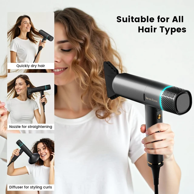 Alt view image 14 of 14 - Professional Ionic Hair Dryer with Diffuser,150000 RPM High-Speed Ionic Low Noise Blow Dryer, Powerful 1600 Watt Motor for Fast Drying and Straight & Wavy Hair, Lightweight