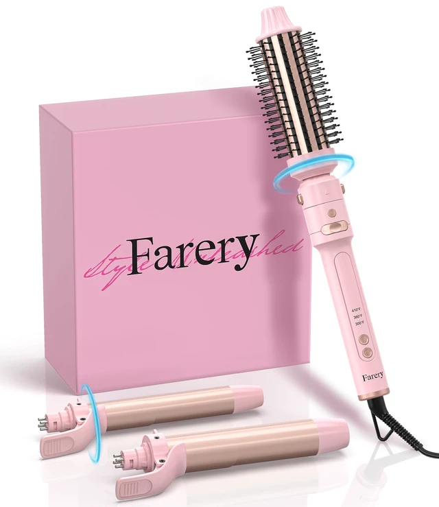 Alt view image 9 of 14 - 3-in-1 Interchangeable Automatic Rotating Curling Iron & Thermal Brush Set, 1'' /1.25'' Curling Iron, Automatic Hair Curler with 1.5'' Heating Round Curling Brush, 3 Temps Adjustable 300-410°F
