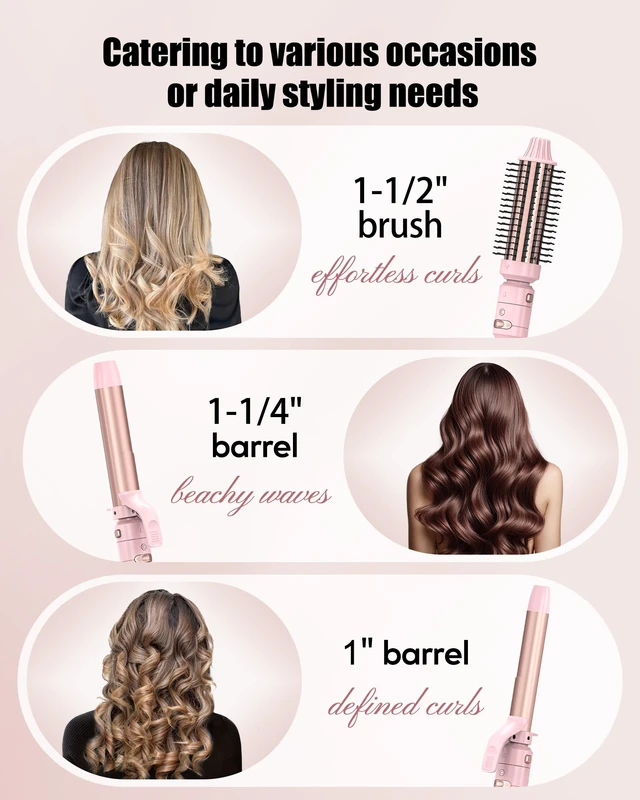 Alt view image 10 of 14 - 3-in-1 Interchangeable Automatic Rotating Curling Iron & Thermal Brush Set, 1'' /1.25'' Curling Iron, Automatic Hair Curler with 1.5'' Heating Round Curling Brush, 3 Temps Adjustable 300-410°F