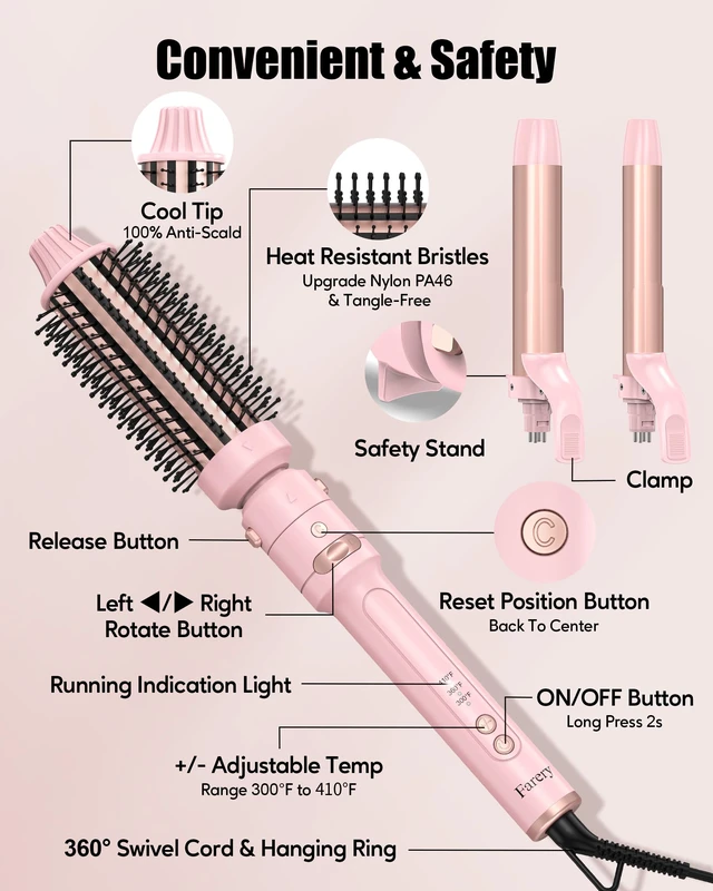 Alt view image 14 of 14 - 3-in-1 Interchangeable Automatic Rotating Curling Iron & Thermal Brush Set, 1'' /1.25'' Curling Iron, Automatic Hair Curler with 1.5'' Heating Round Curling Brush, 3 Temps Adjustable 300-410°F