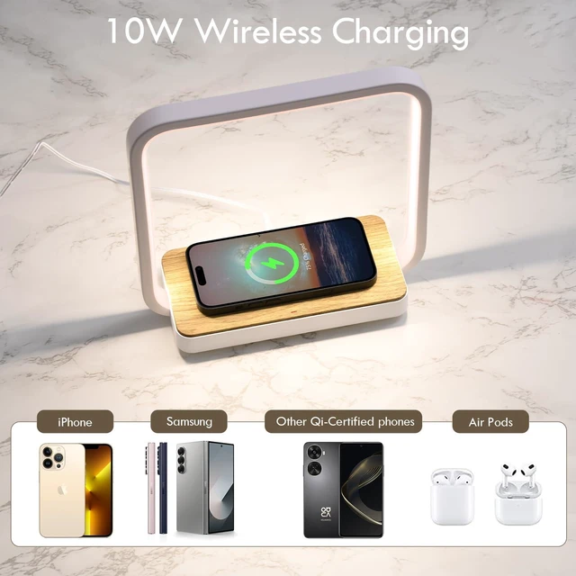 Alt view image 7 of 10 - Bedside Lamp with Qi Wireless Charger, A13 Table lamp 3 Step Dimmable Touch Control Desk Lamp for for Living Room, Bedroom, Kids Room.