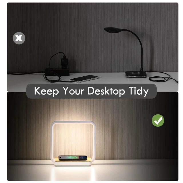 Alt view image 9 of 10 - Bedside Lamp with Qi Wireless Charger, A13 Table lamp 3 Step Dimmable Touch Control Desk Lamp for for Living Room, Bedroom, Kids Room.