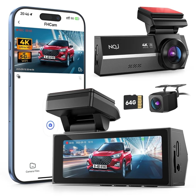 Alt view image 8 of 14 - Dash Cams Front and Rear, 4K+2K Dual Dash Camera for Cars w 64GB Card, 5G Wi-Fi & App, G-Sensor, 3.2 Screen, 24H Parking Mode, 170°Wide Angle, Night Vision