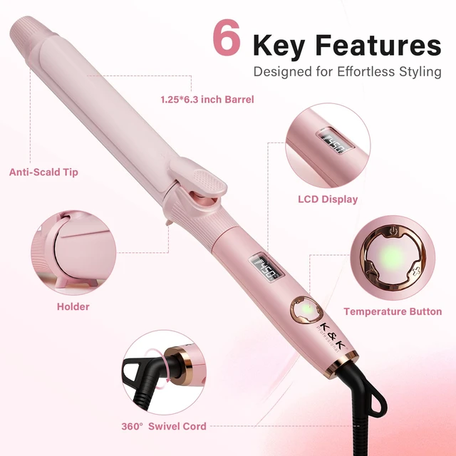 Alt view image 11 of 14 - 1.25 Inch Curling Iron with Clip, Ceramic Hair Curler, Dual Voltage | 1 1/4 inch ceramic tourmaline barrel with a clamp creates loose, bouncy waves and lasting volume