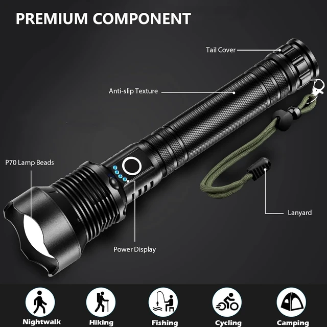 Alt view image 10 of 14 - Rechargeable LED Flashlights High Lumens, 99,000 Lumens Super Bright Flashlight with 5 Modes & Waterproof, Powerful Handheld Flashlight for Camping Emergencies