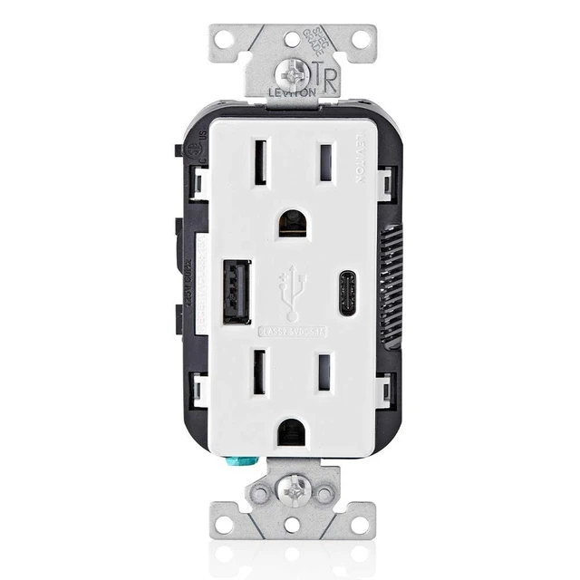 Alt view image 7 of 12 - Type A & Type-C USB In-Wall Charger with 15A Tamper-Resistant Outlet, USB Charger for Smartphones and Tablets, Not for Laptops, T5633-W, White