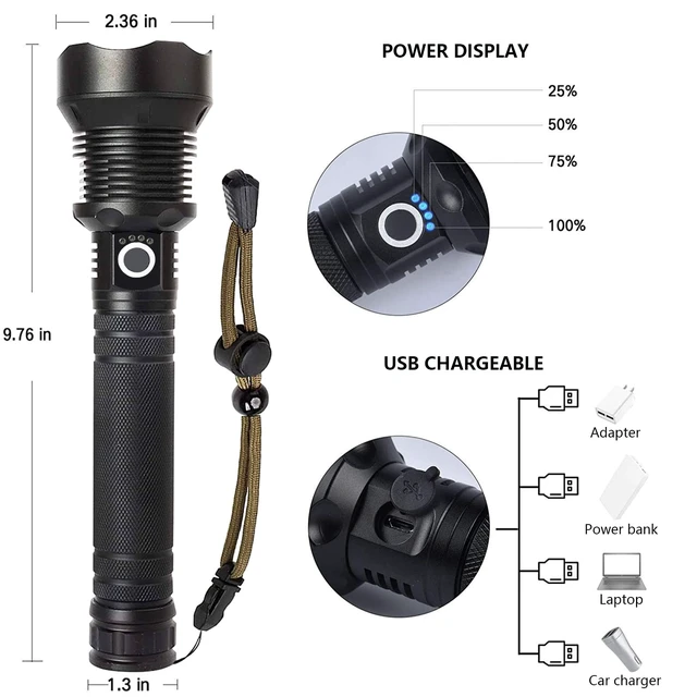 Alt view image 12 of 14 - Rechargeable LED Flashlights High Lumens, 99,000 Lumens Super Bright Flashlight with 5 Modes & Waterproof, Powerful Handheld Flashlight for Camping Emergencies