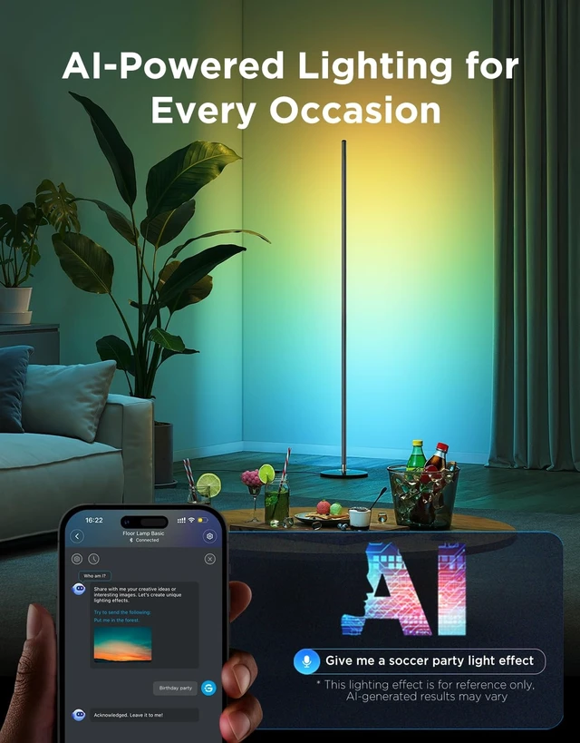Alt view image 14 of 14 - RGBIC Floor Lamp Basic, 1000lm LED Corner Lamp, Black | Compatible with Alexa and Matter, Modern Floor Lamp with Music Sync and 16 Million DIY Colors, Standing Lamp for Bedroom