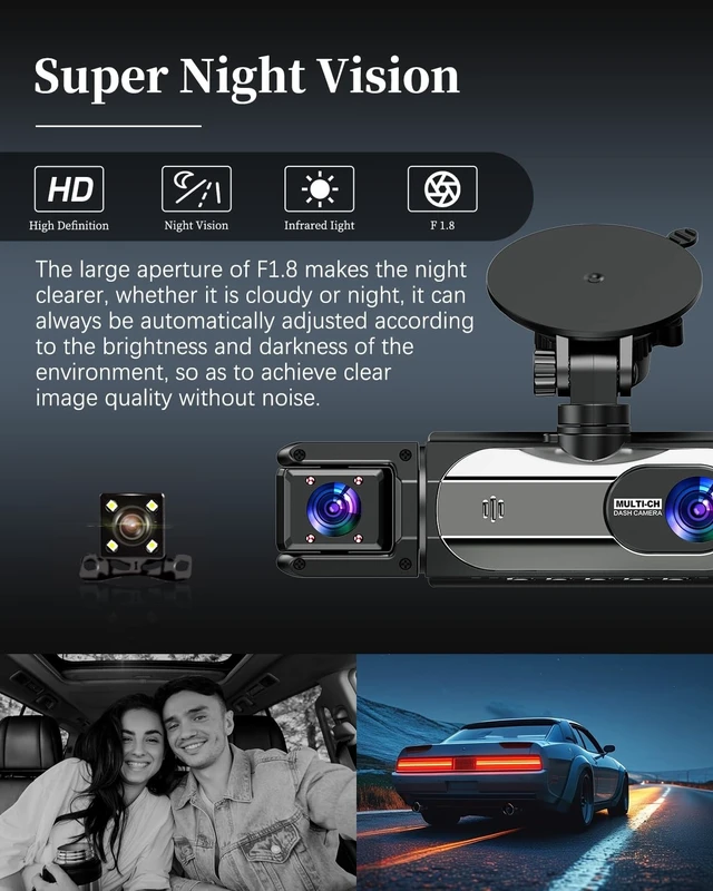 Alt view image 13 of 14 - Dash Cam Front and Rear, 1080P Dash Camera for Cars, 3 Channel Car Camera Front Rear and Inside/Back with 32GB Card 5G Wireless WiFi, Loop Recording, Night Vision, HDR, G-Sensor, 24Hr Parking