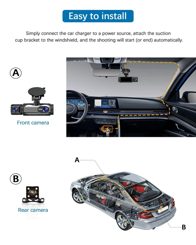 Alt view image 14 of 14 - Dash Cam Front and Rear, 1080P Dash Camera for Cars, 3 Channel Car Camera Front Rear and Inside/Back with 32GB Card 5G Wireless WiFi, Loop Recording, Night Vision, HDR, G-Sensor, 24Hr Parking