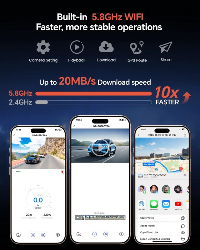 Alt view image 10 of 12 - Dash Cam Front Rear - 4K STARVIS Sensor Dashcam,Free 64GB Card, Built-in 5G WiFi/GPS, Dual Dash Camera for Cars with 3" IPS Screen,HDR/WDR Night Vision, App Control, 24H Parking Mode