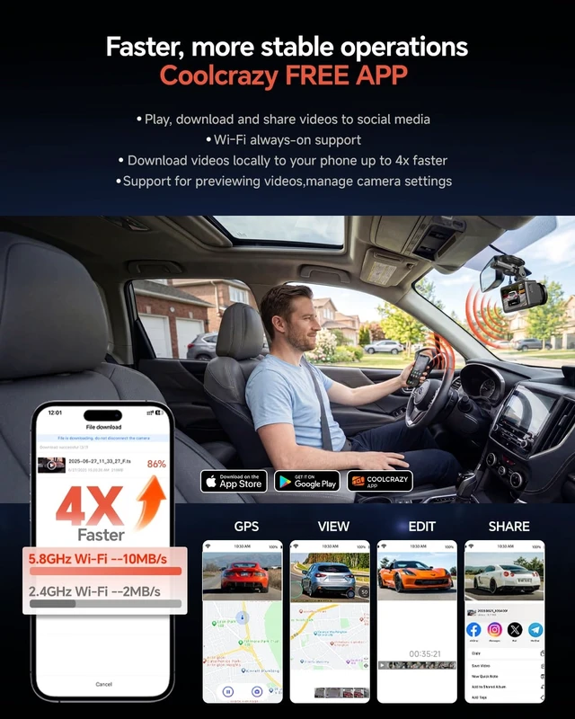 Alt view image 11 of 12 - Dash Cam Front Rear - 4K STARVIS Sensor Dashcam,Free 64GB Card, Built-in 5G WiFi/GPS, Dual Dash Camera for Cars with 3" IPS Screen,HDR/WDR Night Vision, App Control, 24H Parking Mode