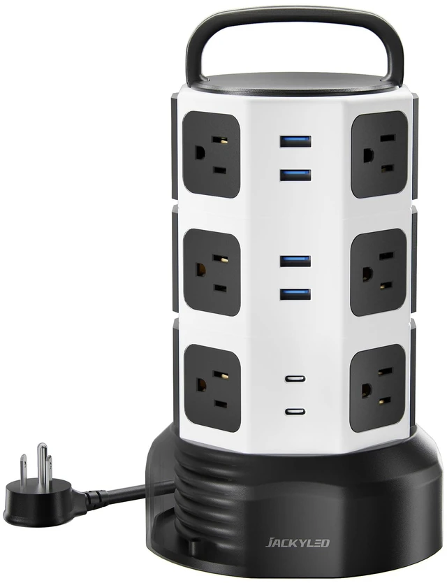 Alt view image 8 of 14 - Power Strip Tower Surge Protector, 12 AC 6 USB (2 USB C), 1050J | 6.5Ft Retractable Extension Cord with Multiple Outlets, 1625W/13A Outlet Extender, USB Charging Station for Home Office Dorm