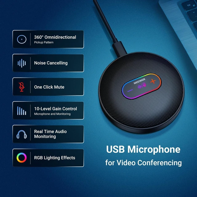 Alt view image 9 of 14 - UM04 USB Microphone, AI Cancelling Desktop Omnidirectional Condenser Mic with 48KHz/24Bit Mute for Online Meeting Recording Skype Teaching Windows Computer Laptop PC Mac Phone (Not Speaker)