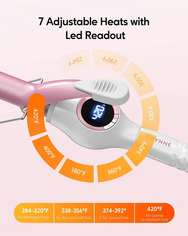 Alt view image 11 of 14 - Ceramic Curling Iron, 3/4 Inch Barrel, Digital Temp Control, Fast Heat Up, 7 Adjustable Temperatures, 60 Min Auto Shut Off