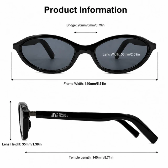 Alt view image 12 of 14 - AI Glasses for Women with Thin Temples Cat Eye Smart Sunglasses | Real-Time Translation - 160+ Languages, Open-Ear Audio Lightweight Bluetooth Glasses for Travel, Business - Black