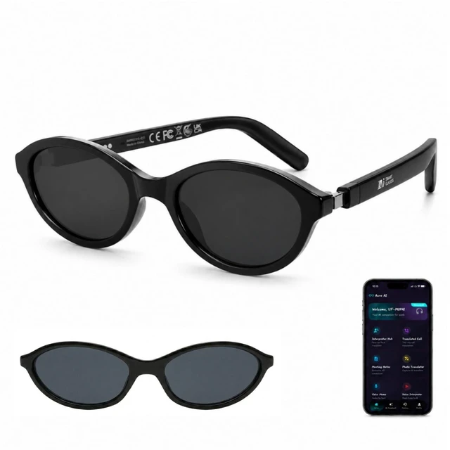 Alt view image 8 of 14 - AI Glasses for Women with Thin Temples Cat Eye Smart Sunglasses | Real-Time Translation - 160+ Languages, Open-Ear Audio Lightweight Bluetooth Glasses for Travel, Business - Black