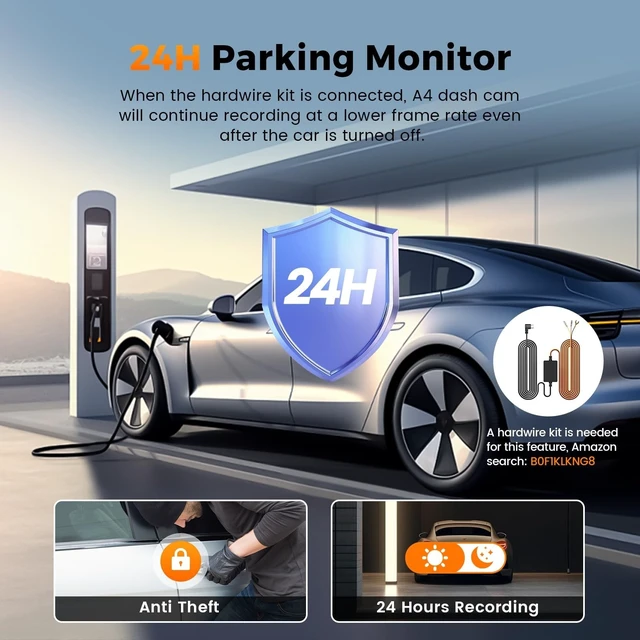 Alt view image 14 of 14 - 4K+1080P Dash Cam Front and Rear,64GB Card Included,5.8GHz WiFi Dash Camera for Cars,App up to 20MB/s Fastest Download,G-Sensor,Night Vision,24h Parking Monitoring,Loop Recording,170° Wide Angle