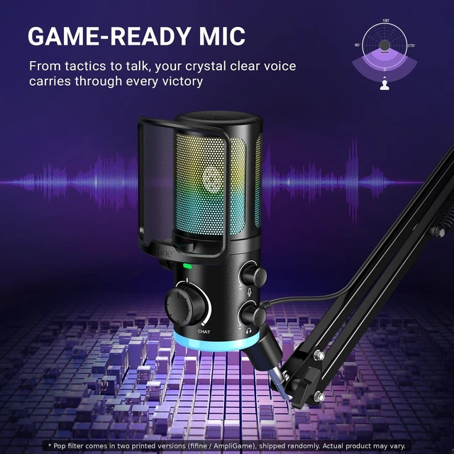 Alt view image 11 of 14 - AM6T Gaming USB Condenser Mic for PC | ChatMix Dial (Balance Game & Chat Audio), Noise Cancellation, RGB, Quick Mute, Gain Knob, Boom Arm for Streaming on Twitch