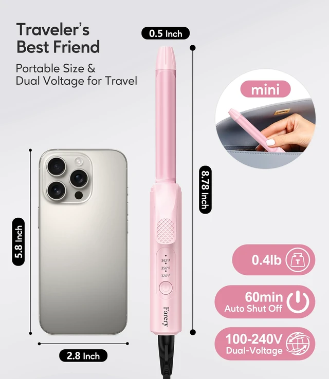 Alt view image 9 of 14 - Mini Curling Iron for Short Hair, 1/2 Inch Travel Size Curling Iron Dual Voltage 100-240V, Ceramic Mini Hair Curler with 3 Adjustable Temp, Auto-Off, Infused Keratin&Argan Oil, with Storage Bag