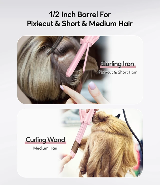 Alt view image 10 of 14 - Mini Curling Iron for Short Hair, 1/2 Inch Travel Size Curling Iron Dual Voltage 100-240V, Ceramic Mini Hair Curler with 3 Adjustable Temp, Auto-Off, Infused Keratin&Argan Oil, with Storage Bag