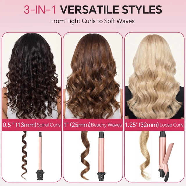 Alt view image 9 of 14 - 3 in 1 Curling Iron Set with Interchangeable Ceramic Barrels | Hair Curler Wand with 14 Temps & LCD Display for Soft Waves & Spiral Curls on Short to Long Hair, Dual Voltage for Travel