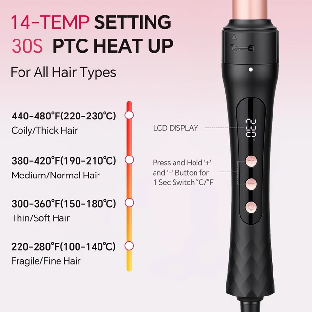 Alt view image 11 of 14 - 3 in 1 Curling Iron Set with Interchangeable Ceramic Barrels | Hair Curler Wand with 14 Temps & LCD Display for Soft Waves & Spiral Curls on Short to Long Hair, Dual Voltage for Travel