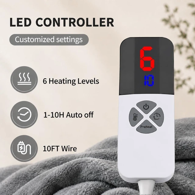 Alt view image 10 of 12 - Heated Blanket Full Size, Soft Cozy Flannel Sherpa Electric Blanket with 6 Heating Levels & 1-10 Hours Auto Off, Overheat Protection, Machine Washable Plush Heating Blanket 72" x 84", Gray