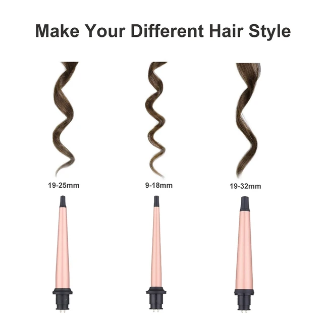 Alt view image 10 of 14 - Curling Iron Wand Set 3 in 1 with 0.35"-1.25" Ceramic Barrels | Dual Voltage Hair Curler Wand, 3 Interchangeable Barrels, Quick Create Hairstyle in All Hair Type, Gift for Women