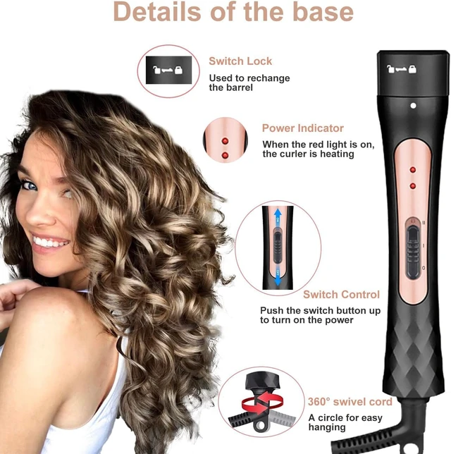 Alt view image 11 of 14 - Curling Iron Wand Set 3 in 1 with 0.35"-1.25" Ceramic Barrels | Dual Voltage Hair Curler Wand, 3 Interchangeable Barrels, Quick Create Hairstyle in All Hair Type, Gift for Women