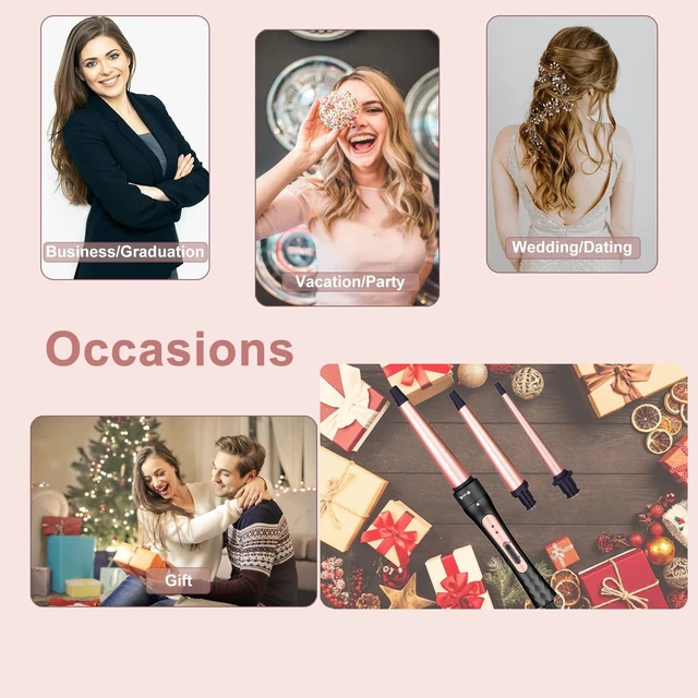 Alt view image 14 of 14 - Curling Iron Wand Set 3 in 1 with 0.35"-1.25" Ceramic Barrels | Dual Voltage Hair Curler Wand, 3 Interchangeable Barrels, Quick Create Hairstyle in All Hair Type, Gift for Women