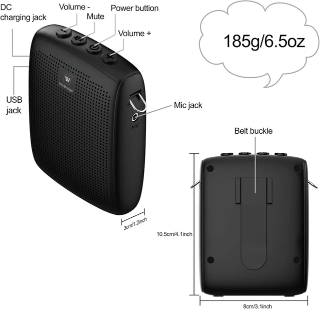 Alt view image 12 of 14 - Voice Amplifier with Bluetooth, Portable Speaker and Microphone | Wireless Mic Headset Speaker for Teachers, Tour Guide, Public Speaking, Fitness Instructors, Features Mute, 15W WB002