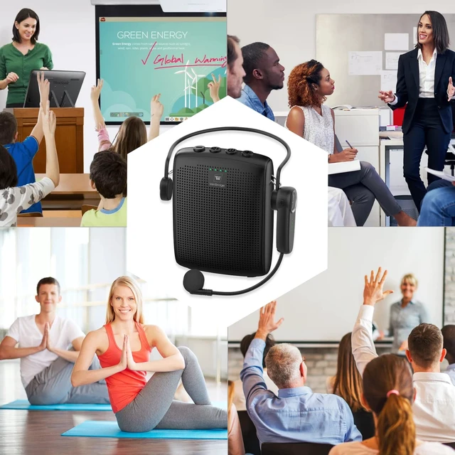 Alt view image 14 of 14 - Voice Amplifier with Bluetooth, Portable Speaker and Microphone | Wireless Mic Headset Speaker for Teachers, Tour Guide, Public Speaking, Fitness Instructors, Features Mute, 15W WB002