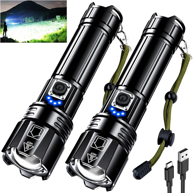 Alt view image 8 of 14 - Rechargeable LED Flashlight High Lumens Super Bright | Flashlights with Zoomable, USB C Rechargeable, 5 Light Mode, IPX7 Waterproof, Powerful Flash Light for Home, Hiking, Camping