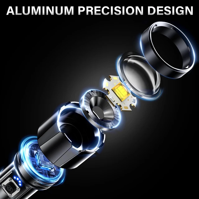 Alt view image 9 of 14 - Rechargeable LED Flashlight High Lumens Super Bright | Flashlights with Zoomable, USB C Rechargeable, 5 Light Mode, IPX7 Waterproof, Powerful Flash Light for Home, Hiking, Camping